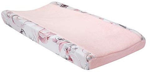 Lambs & Ivy Signature Botanical Baby Pink/Gray Floral Minky Changing Pad Cover