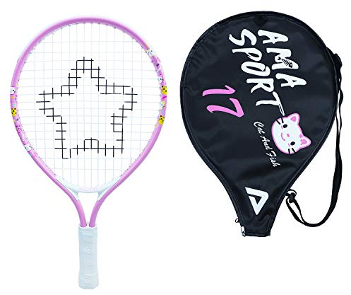 AMA SPORT Kids Tennis Racket for Junior Toddlers Starter Kit 17 Pink for Girl Toddlers with Shoulder Strap Bag (Baby Pink, 17)