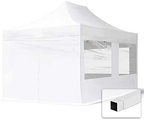 TOOLPORT 3x4,5m Faltpavillon Pavillon Partyzelt Gazebo Stahl 30mm, 4 Seitenteile, Panoramafenster, weiß