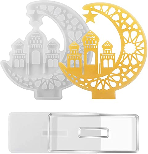 Cestony 2PCS Crescents Moon Castle with Stand Silicone Mold Display Board Moulds for Crafts Resin Casting Epoxy Tray Silicone Mold Table Home Decor