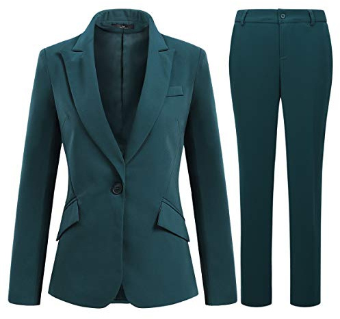 YFFUSHI Tailleur Femme 2 Pièces Elegant Veste Formel Slim Fit Blazer Bureau Travail Pantalon Costumes Revers Manteau Ensemble de Couleur Unie