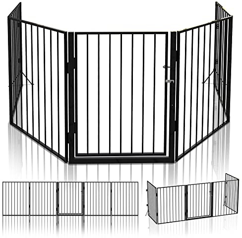VOUNOT® Barrière de Sécurité 300CM 5 Éléments en Métal Barrière de Protection Cheminée XL Pare-feu Sécurité Fixation Murale et au Sol Noir