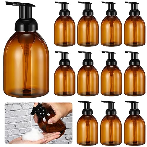 Uiifan 16 Pcs 17 oz Amber Foaming Soap Dispenser Refillable Foam Pump Bottle Liquid Plastic Container for Kitchen Bathroom Commercial Concentrated or Regular Shampoo Body Wash Dish Liquid Soap