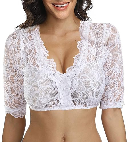 Neteson Blusa Dirndl de Encaje para Mujer Blusa Tradicional Media Manga Elegante Ropa Oktoberfest Disfraz Fiesta Carnaval