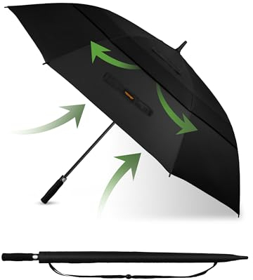 TECKNET Golf Umbrella Large 68 Inch, Windproof Strong Double Canopy Vented, Automatic Open with EVA Grip, Outdoor Sun, Rain, Wind Protection Stick Umbrellas, Black