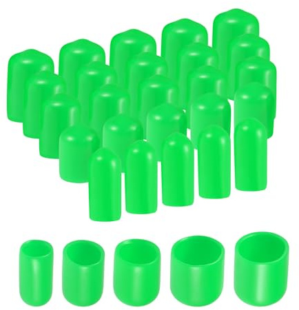 QUARKZMAN 25pz Tappi Terminali in Gomma Rotondi 6mm 9mm 12mm 16mm 19mm Coperture in Vinile Verde per Protezione Filettature di Viti Assortimento Kit