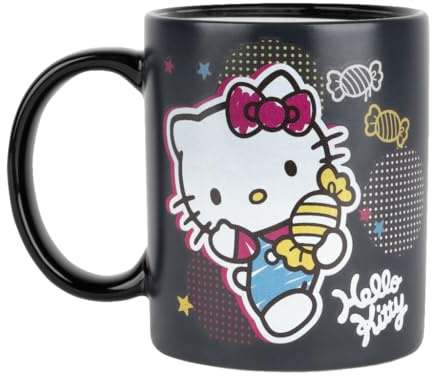 Konix Hello Kitty Thermoreaktive Tasse - 320 ml - Bonbon - Motiv - Schwarz
