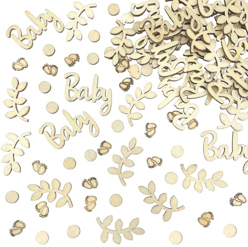 REEKNOKOL 100 Pcs Neutral Wooden Baby Shower Confetti for Boys Girls Baby Gender Reveal Birthday Party