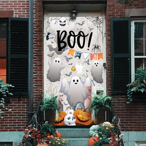 Peutier Halloween 70.87x35.43 Inch Scary Poster Door Spooky Banner for Home Backdrop Sign (Ghost)
