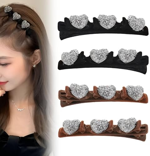 Suuwwn - Pinzas para el pelo para mujer, 4 unidades, en forma de corazón, doble capa, pinzas trenzadas, pinzas para el pelo con diseño de colibrí