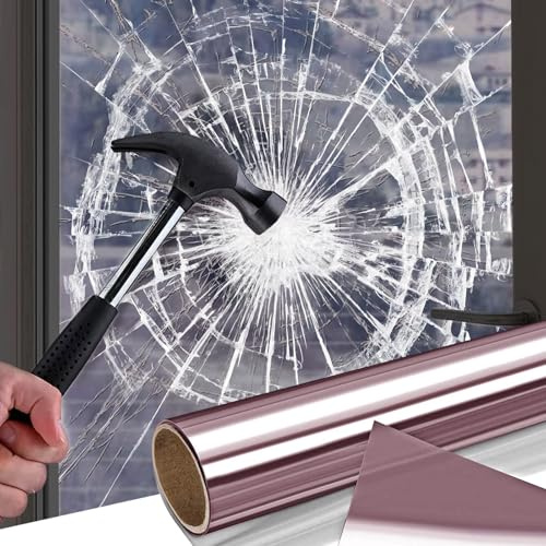 Shackcom Safety Glass Film 44.5 x 300cm Self Adhesive Anti-shatter One Way Window Film, Privacy Mirror Reflective Heat Reducing, Anti Glare, Anti UV, Window Tint for Home, Office, Car, Rose Gold
