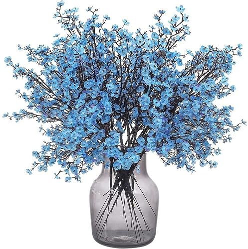Flores 3 Unidades de 50 cm Flores Artificiales de Cerezo, Plantas Artificiales Decorativas, Decoracion para Hogar, Bodas, Fiestas, Oficinas, Balcones y Jardines (Azul)