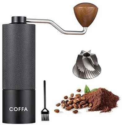 COFFA Macinacaffè manuale – Macinacaffè a 6 scanalature, in acciaio inox, dimensioni regolabili, manovella portatile per espresso, caffettiera francese, versare, adatto ai viaggi e durevole (nero)