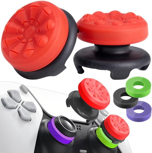 STAY GENT Thumbsticks & stötdämpare för PS5-kontroller, 2 stycken silikon-thumb grip kepsar för att förbättra mål, kontrollera och precisionsspel, rubinröd