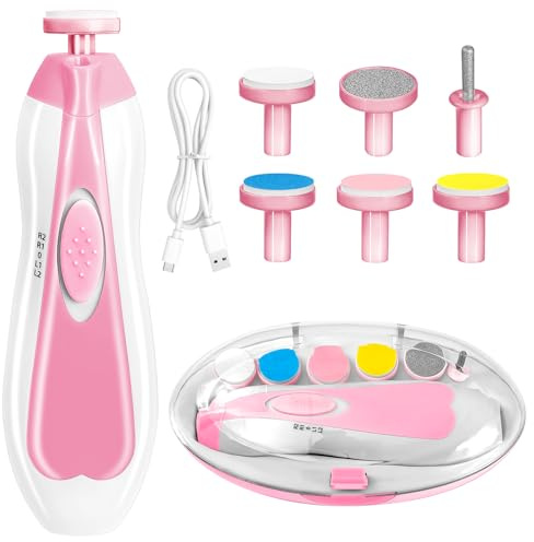Elektrischer Baby-Nagelknipser, 6-in-1, wiederaufladbar, Maniküre-Set, Pflegeset für Kleinkinder, Säuglinge oder Erwachsene (Rosa)