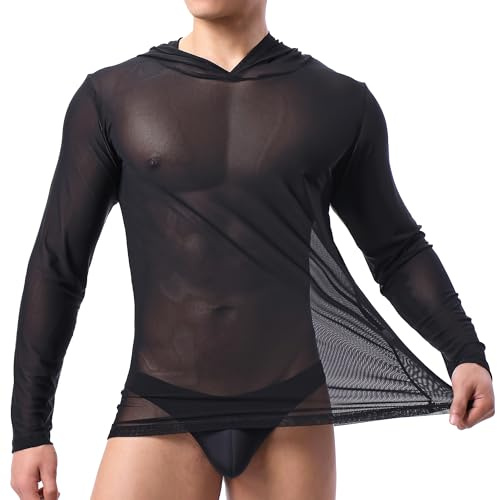 QiaTi Men's Mesh See-Through Undershirts Hooded Sleeveless T-Shirts Sexy Sport Fitness Vests Loose Stretchy Breathable Daily Tank Tops for Men
