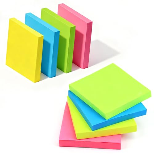 Sticky Notes, 400pcs Self-Sticky Pads, 76x76mm Memo Notes, Sticky Notes Set | Colorful sticky pads, 4 Pads of 100 Sheets Stick Pads,Stationery Supplies, Bright Sticky Notes Set, small note pads