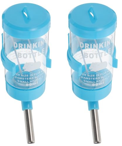TOYANDONA Dosificador de Agua Automático para Hámster y Mascotas Pequeñas, 2 Piezas de 80ml, Material PP y Acero Inoxidable, Antigoteo para Jaulas Limpias y Secas