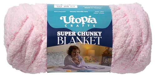 Utopia Crafts Super Chunky Blanket Yarn 250g, Soft Chenille Yarn for Arm Knitting - Thick Bulky Polyester Jumbo Yarn for Hand Knit Throw Blankets, Crochet, DIY Home Décor (Baby Pink)