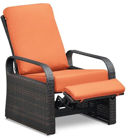 ART TO REAL Automatic Adjustable Patio Recliner Chair Relaxing Sofa Outdoor Wicker Armchair Furniture Aluminum Frame Lounge with Soft Thicken Cushion