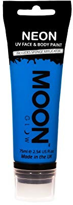 Moon Glow Supersize 75ml Neon UV Face & Body Paint - Intense Blue - with sponge applicator
