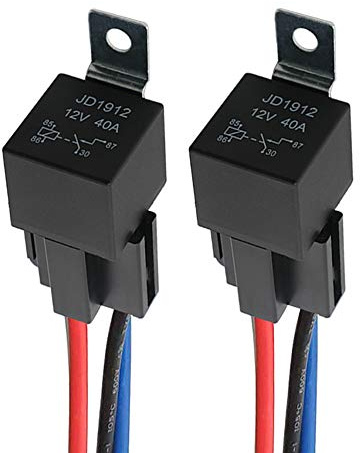 QitinDasen 2 Stycken 4-Stifts Bilrelä, 12V 40A SPST Automotive Relay med Seleuttag och 14/16 AWG Förkopplad, för Bil Lastbil Båt (Svart)