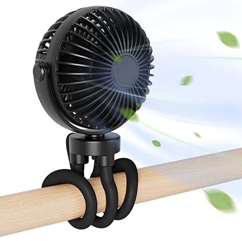 SHYOSUCCE Ventilador USB, Ventilador Cochecito con 3 Velocidades, Trípode Flexible, Oscilante 360°, Mini Ventilador Portátil para Camping, Asiento de Coche, Deporte, Cochecito (Negro)