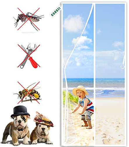 Mosquitera Magnética Para Puertas, 200 x 270 cm Cortina Mosquiteras Magnética de Malla Anti-insectos con,Sellado Automático,Fácil de Ensamblar sin Taladrar Blanco