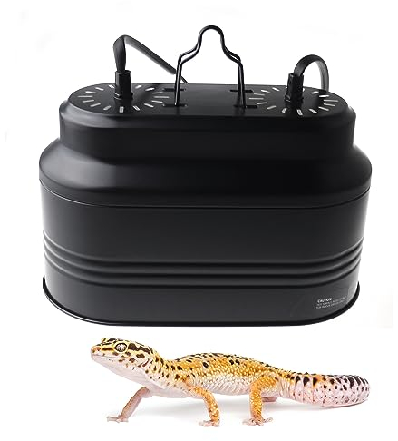 NANEEZOO Doppelte Reptilienleuchten für Reptilien, Dome UVB Dual Reptile Light Fixture, Integriertes Design der doppelten Lampenkappe Kombination Heizbeleuchtungslampen-Kit
