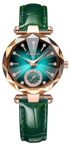 aswan watch Montre Analogique à Quartz pour Femme avec Bracelet en Cuir,Boîtier de 32 mm, 2 Aiguilles,Petite,Verre taillé en Diamant