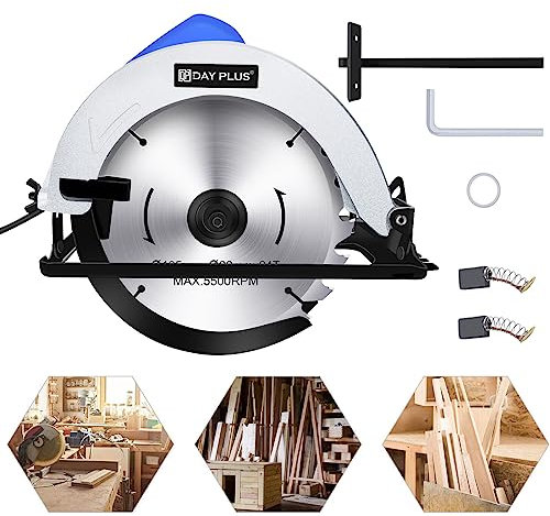 Sega circolare 900W, utensile da taglio per legno pesante 5000rpm, angolo di taglio 45°, motore potente, diametro lama 185mm, adattatore per aspirapolvere, scudo in alluminio