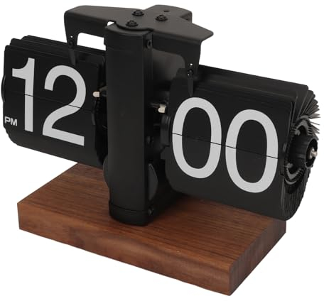 Syrisora Digital Flip Down Clock Retro Automatic Turning Battery Operated Mechanical Clock for Home Room Office Decoration (Black)