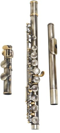 Instrumento de flauta de latón antiguo verde duradero y elegante cuerpo C clave 16 agujeros cerrados
