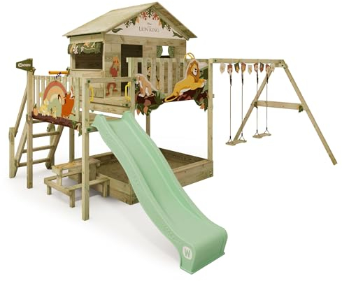 Disney's Der König der Löwen Quest Spielturm von Wickey - Klettergerüst, Kletterturm, Gartenspielgerät für Kinder - Outdoor Garten Spielplatz aus Holz mit Sandkasten