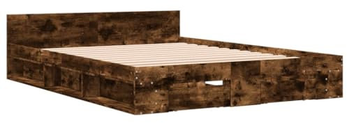 vidaXL Bettgestell, Bett mit Schubladen für Schlafzimmer, Bettrahmen mit Lattenrost, Schlafzimmerbett Doppelbett, Räuchereiche 160x200cm Holzwerkstoff