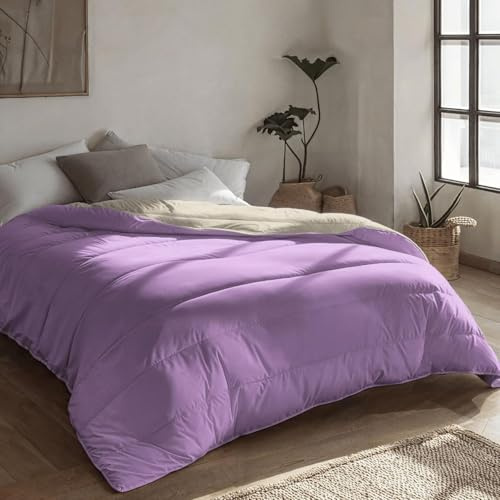 Zelesta Royalbed Bettdecke 135x200cm 4 Jahreszeiten - Bettwäsche winterdecke und Sommer-Bettdecke warm Duvet - Waschbare bettdecke ohne Bezug - Anti-Allergene Steppdecke (Lila & Sand Beach)