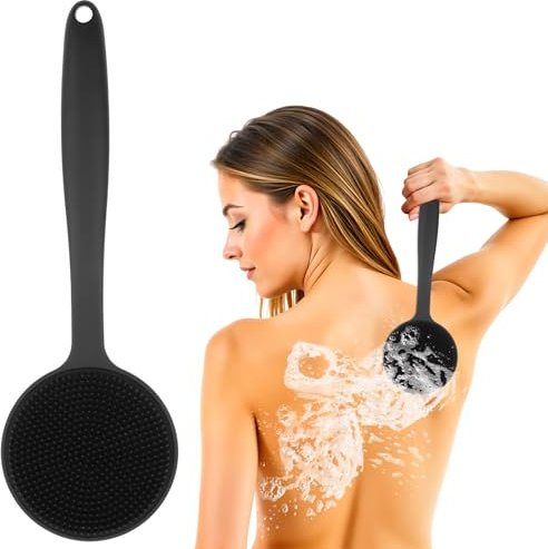 Dimeho Rückenschrubber aus Silikon für Dusche, Bade- und Körperbürste Peeling-Duschbürste Rückenschrubber mit kurzem Griff für Männer langlebiges Bade- und Duschzubehör