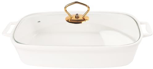 jinsongdafa Porcelain Rectangle Casserole Baking Dish with Glass Lid, 1500 ML Serving Soup Tureen, Chafing Dish for Buffet, food preserve Tray, Catering Casserole for Party Style