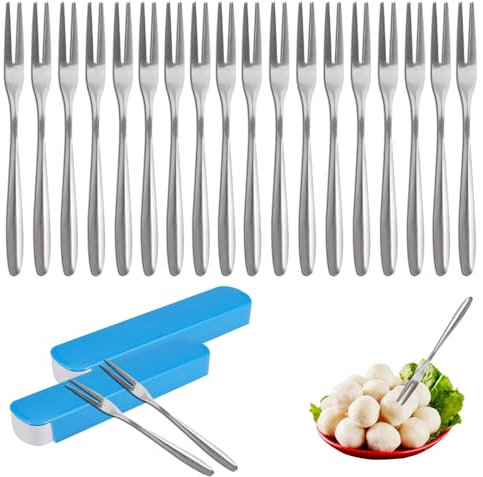 20 Pezzi Forchettine da Dolce Acciaio Inox, Riutilizzabile Forchette da Dessert, Mini Forchette Frutta, Forchettine Aperitivo per Dolci, Frutta, Insalate, Torte, Cocktail, Insalate Feste di Compleanno