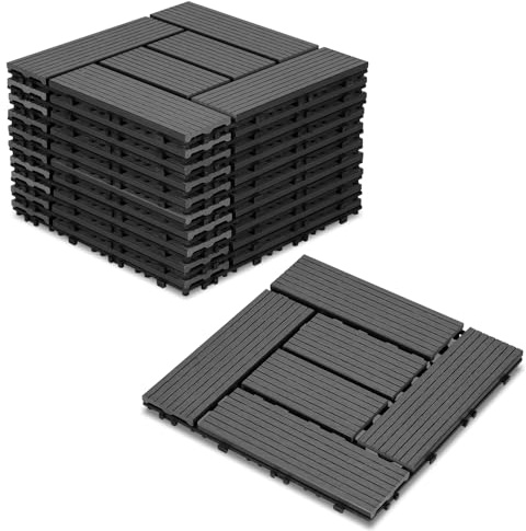 Cecaylie 55-pack WPC terrassplattor, antracit balkongplattor 30 x 30 cm – 5 m², perfekt för utomhusbruk klickplattor för balkong, trädgård, terrass, golvbeläggning enkel, snabb och praktisk