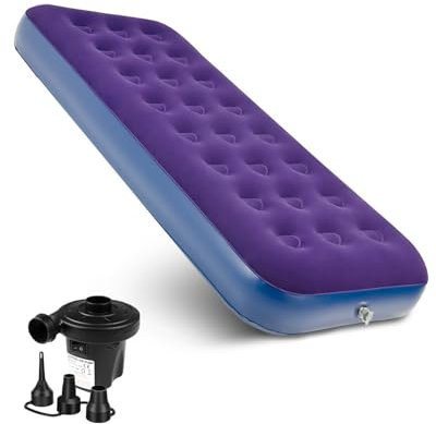 Zumhigh Quick Inflation Air Mattress - Flocked Surface, Coil Beam Construction Quick Air Bed Blow Up Bed Single Camping Mattress Single Camping Mattress, L188cm x W73cm x D22cm, Max Weight 227kg