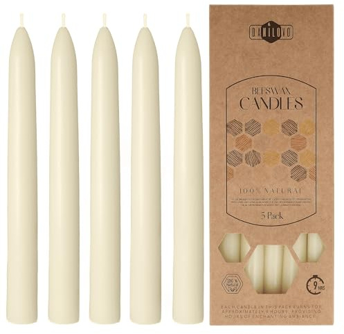Danilovo 5 Candele Decorative Lunghe in Cera d'Api Bianca - Candele Cera d'Api Naturale a Combustione Lenta per Ogni Occasione - Profumate al Miele, per una Casa Accogliente