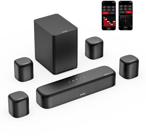 ULTIMEA 7.1 Soundbar für TV Geräte, Dolby Atmos Surround Sound System mit 4 Surround Lautsprechern, TV Soundbar mit Subwoofer für Heimkino Soundsystem, App, HDMI eARC, Bluetooth 5.3, Aura A60