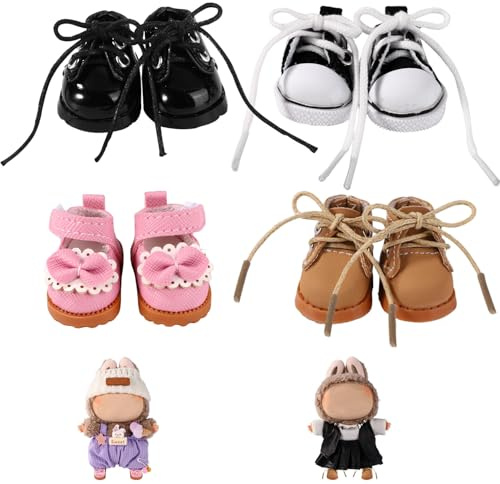4 Pairs of 17cm Doll Shoes, 4 Style PVC Material Fashion Delicate Cute Mini Doll Clothes Outfits Accessories Include Leather Canvas Princess Shoes and Combat Boots
