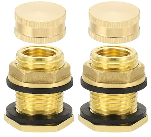 Racor de Bronce pasamuros con tapón 1/2 NPT Hembra x 3/4 GHT Macho, Conector de Tanque de Agua de Doble Rosca para Cubos de Lluvia, fregaderos, acuarios(1/4*1/4*3/8)