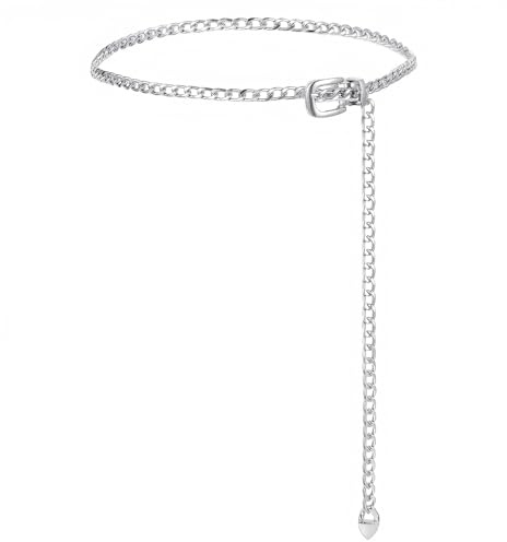 ValueBargain Silver Chain Belt, Adjustable Metal Belt for Women, Metal Thin Waist Chain Ideal for Dresses & Jeans, Fashionable Style, Waist Size 32-37 Inches