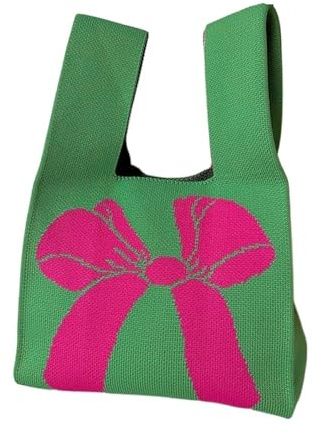 Handledsväska med knut dam stickad återanvändbar avslappnad fjärilsknut handväska mode 20 x 36 cm (grön)