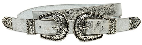 Caspar GU316 stylischer Damen Westerngürtel Trachtengürtel mit Doppelschnalle, Gürtelgröße:80 [Körperumfang 75-85 cm], Farbe:silber