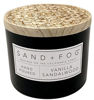 Sand + Fog Scented Candle - Vanilla Sandalwood – Additional Scents and Sizes – 100% Cotton Lead-Free Wick - Luxury Air Freshening Jar Candles - Perfect Home Decor – 12oz