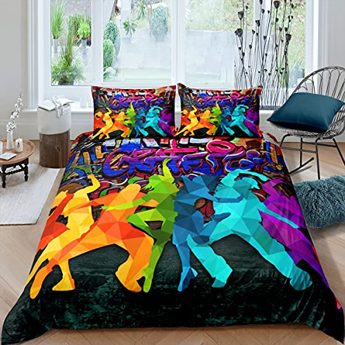 Teenager tanzen Bettwäsche-Set Trippy Street Graffiti Wall Bettwäsche Set 135x200cm Hip Hop Sport Betten Set für Kinder Jungen Mädchen Teenager 2St.Reißverschluss Mikrofaser